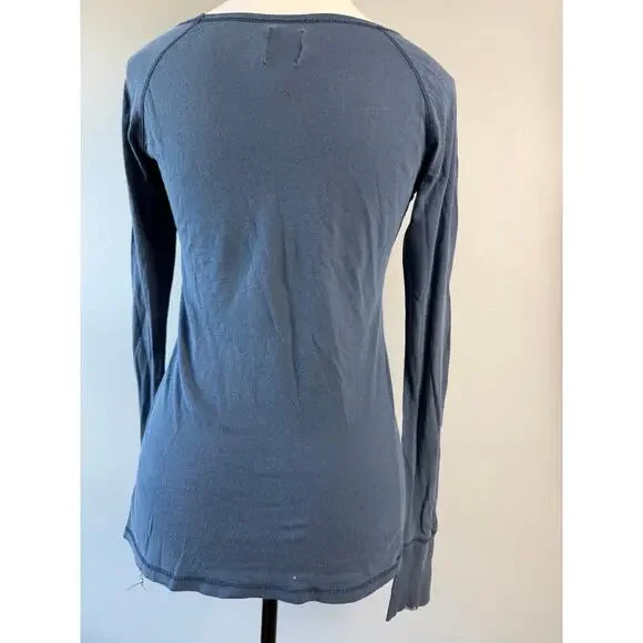 Vintage Y2K Hollister Long Sleeve Scoop Neck Shirt Fitted Tee Blue Women Large - Picture 2 of 12